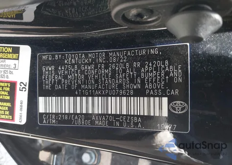 2023 Toyota Camry Se from USA, damaged, VIN 4T1G11AKXPU079628